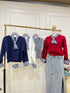 Solid Color Round Neck Sweater With Gingham Scarf